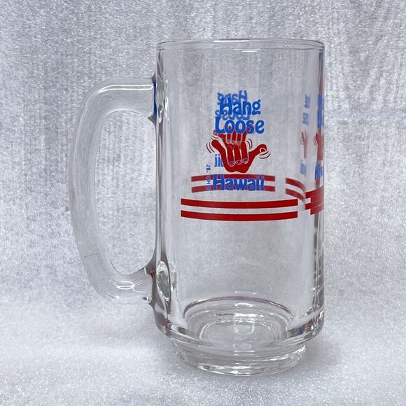 Vintage 1987 "HANG LOOSE" Hawaii Glass Mug Cup Hawaiian 16oz *READ - Picture 1 of 12